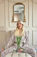 Yeşil Flore Exclusive Örme Sabahlıklı Kadın Pijama Takımı - Thumbnail