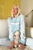 Yeşil Live Desenli Kadın Peluş Pijama Takımı - Thumbnail
