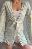 Yeşil Papatya Desenli Kadın Kimono Sabahlık - Thumbnail
