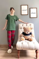 Yeşil Queen Kısa Kol Anne Kız Aile Pijaması - Çocuk Takımı - Thumbnail