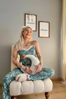 Yeşil Zeytin Dalı Dantelli İp Askılı Örme Kadın Pijama Takımı - Thumbnail