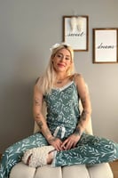 Yeşil Zeytin Dalı Dantelli İp Askılı Örme Kadın Pijama Takımı - Thumbnail