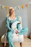 Yeşil Zeytin Dalı Desenli Sabahlıklı Pegasus Pijama Takımı - Thumbnail