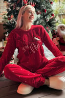 Yılbaşı Desenli Peluş Polar Pijama Takımı - Thumbnail