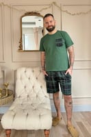 Zümrüt Cep Detay Şortlu Kısa Kol Sevgili Aile Pijaması - Erkek Takımı - Thumbnail