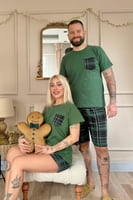 Zümrüt Cep Detaylı Şortlu Sevgili Aile Pijaması - Kadın Takımı - Thumbnail