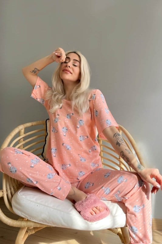 Aerostat Baskılı Kısa Kollu Kadın Pijama Takımı