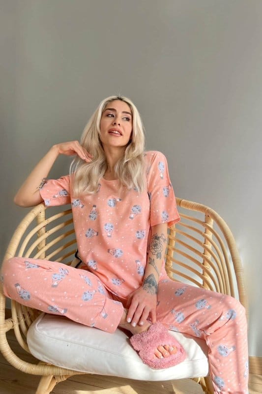Aerostat Baskılı Kısa Kollu Kadın Pijama Takımı