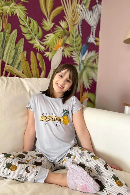 Ananas Baskılı Kısa Kollu Kız Çocuk Pijama Takımı