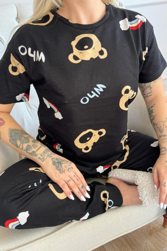 Beagle Desenli Örme Kısa Kollu Kadın Pijama Takımı