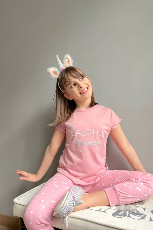Beautiful Dreamer Baskılı Kısa Kollu Kız Çocuk Pijama Takımı