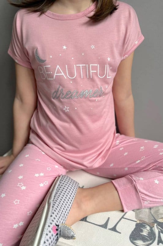 Beautiful Dreamer Baskılı Kısa Kollu Kız Çocuk Pijama Takımı