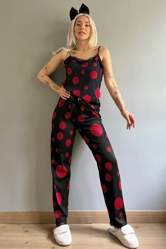 Big Red Point Dantelli İp Askılı Örme Kadın Pijama Takımı