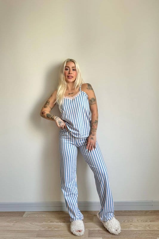 Brindle Dantelli Ip Askılı Örme Kadın Pijama Takımı