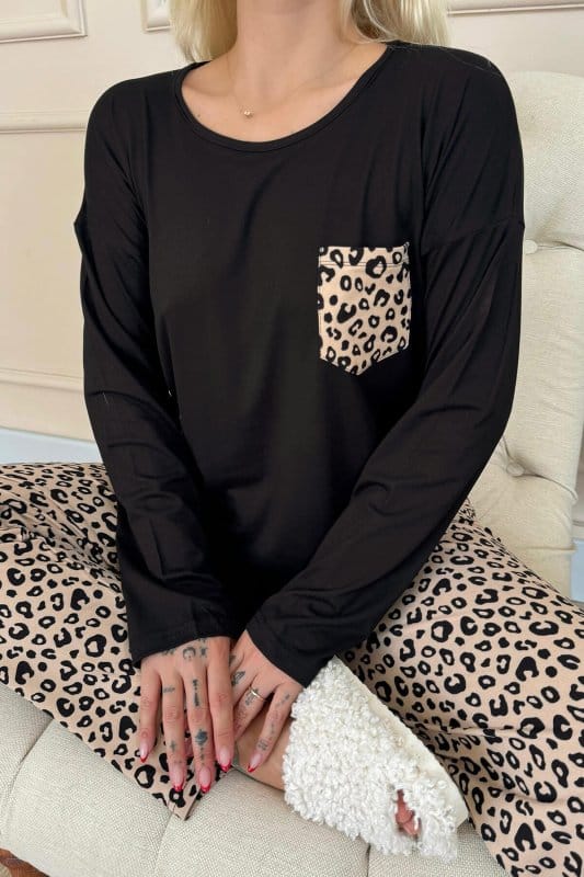 Brown Leopar Desenli Bambu Uzun Kol Kadın Pijama Takımı
