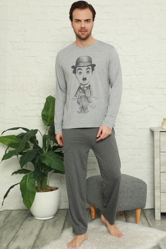 Chaplin Baskılı Uzun Kollu Erkek Pijama Takımı