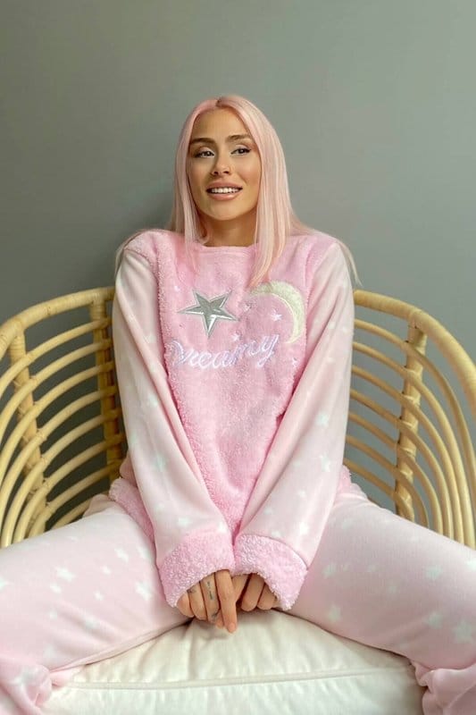 Estrela Desenli Kadın Peluş Pijama Takımı