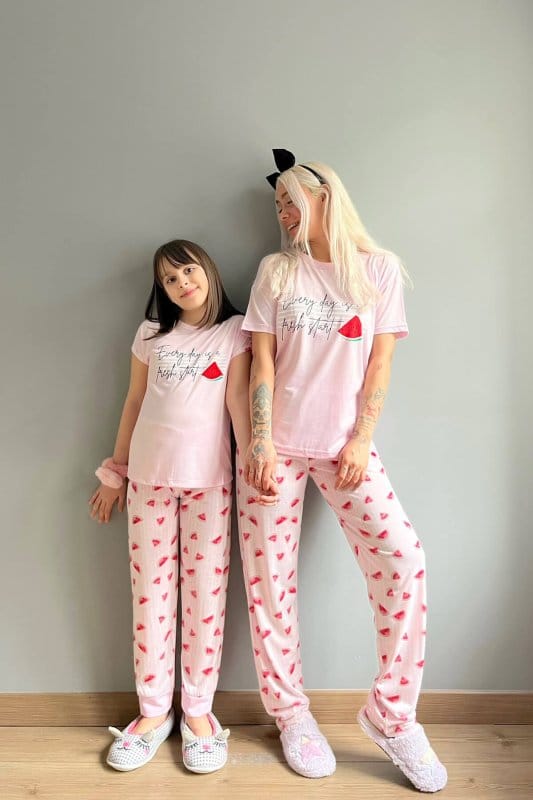 Fresh Start Baskılı Kısa Kollu Anne Kız Kombin Pijama Takımı