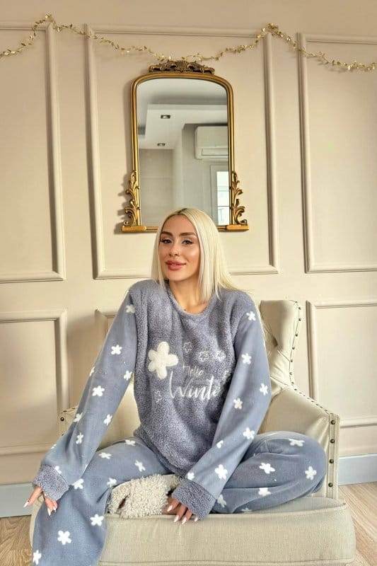 Indigo Hello Winter Desenli Kadın Peluş Pijama Takımı
