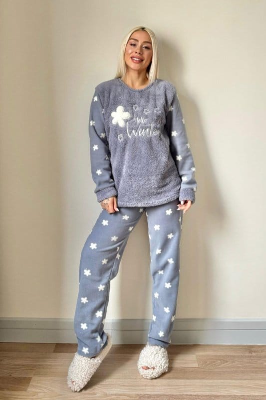 Indigo Hello Winter Desenli Kadın Peluş Pijama Takımı