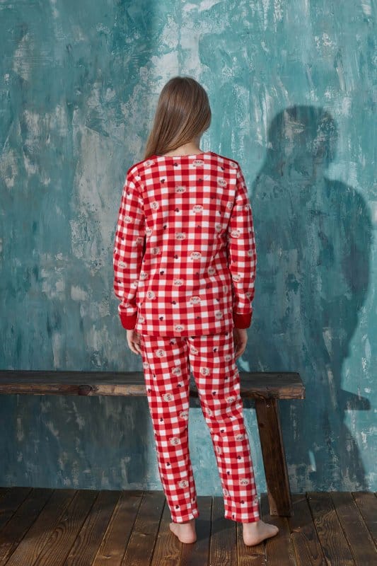 Kırmızı Home Peluş Anne Kız Aile Pijaması - Kız Çocuk Takımı