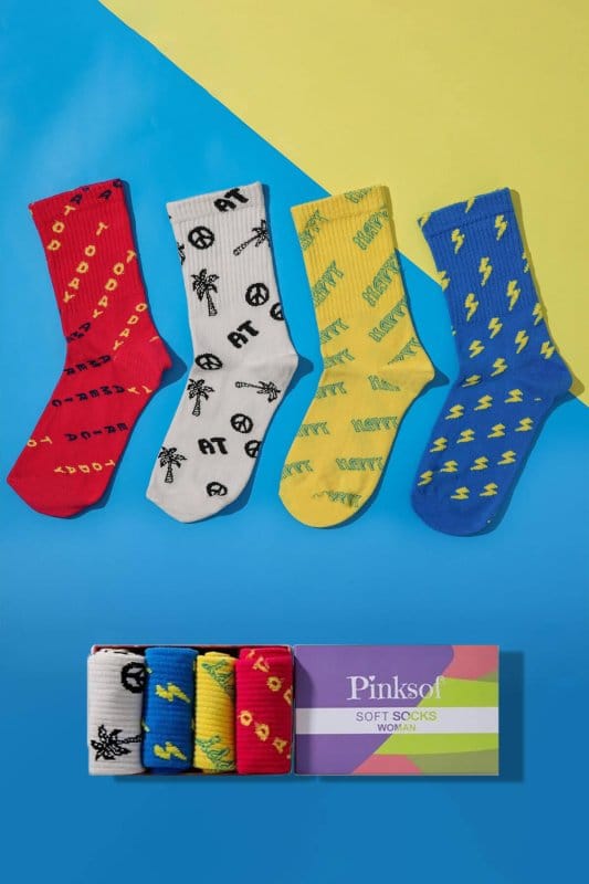 Kutulu 4 Çift - Color Desenli - Kadın Soket Çorap - Kokulu Kaliteli