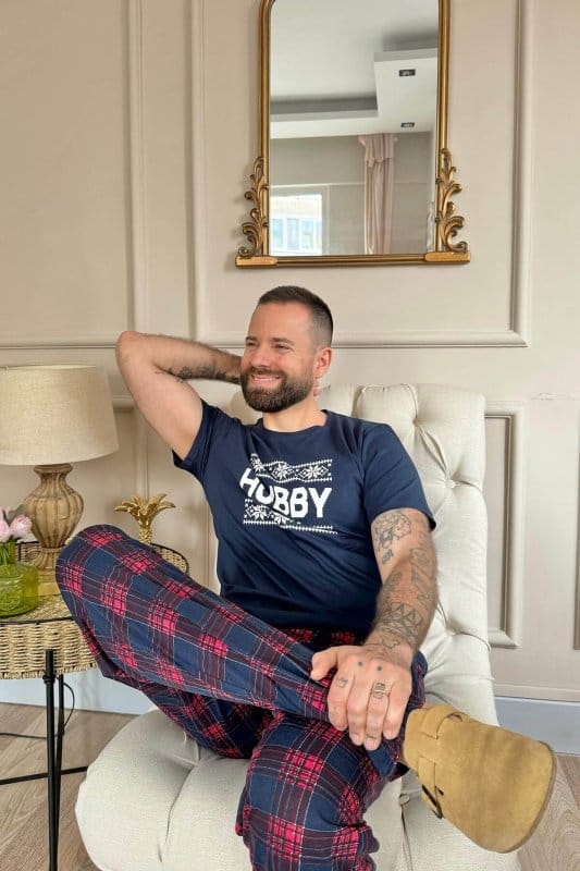 Lacivert Hubby Kısa Kol Sevgili Aile Pijaması - Erkek Takımı