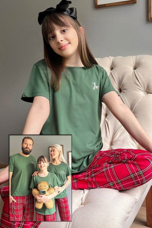 Yeşil Jr. Kısa Kol Anne Kız Aile Pijaması - Çocuk Takımı