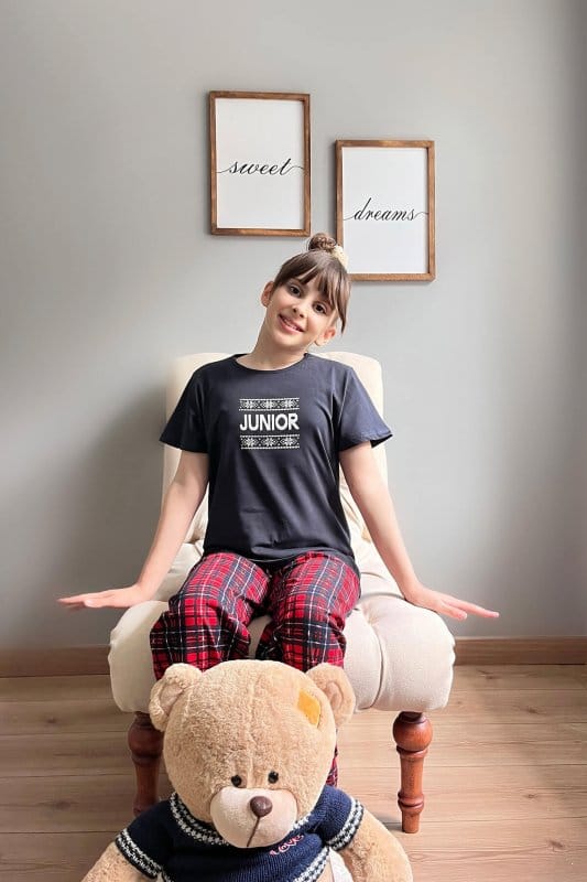 Lacivert Junior Kısa Kol Anne Kız Aile Pijaması - Çocuk Takımı