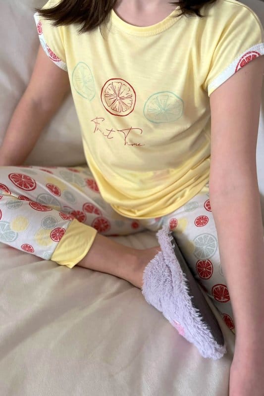 Limon Baskılı Kısa Kollu Kız Çocuk Pijama Takımı