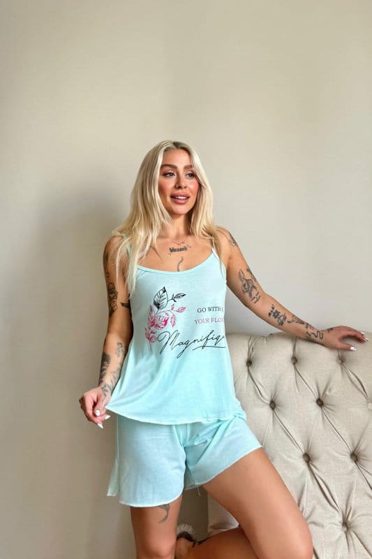 Magnifique Desenli İp Askılı Şortlu Kadın Pijama Takımı