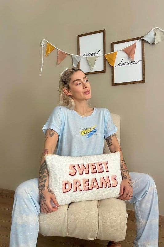 Mavi Better Baskılı Örme Kısa Kollu Kadın Pijama Takımı