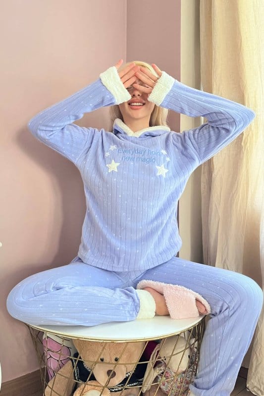 Mavi Everyday Magic Desenli Peluş Polar Pijama Takımı