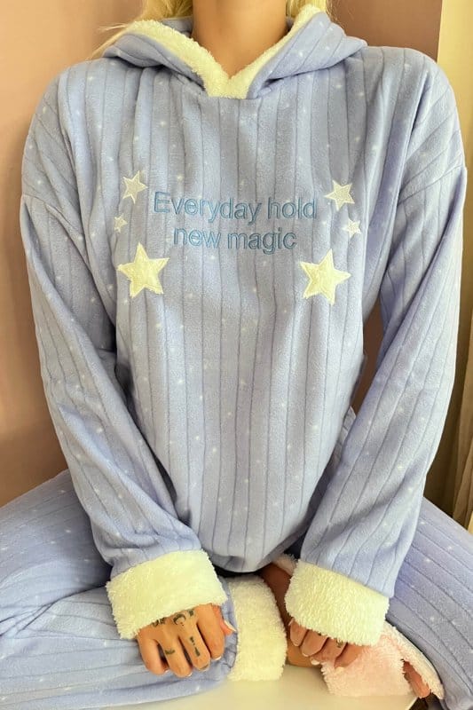 Mavi Everyday Magic Desenli Peluş Polar Pijama Takımı