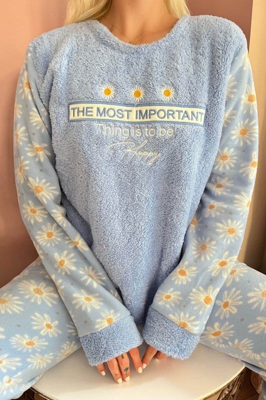 Mavi Most Thing Desenli Kadın Peluş Pijama Takımı