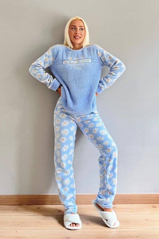 Mavi Most Thing Desenli Kadın Peluş Pijama Takımı