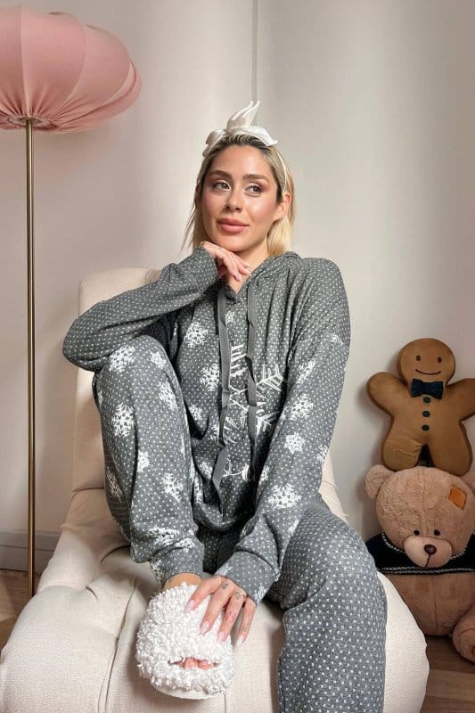 Melanj Yarım Tane Desenli Yumoş Örme Pijama Takımı