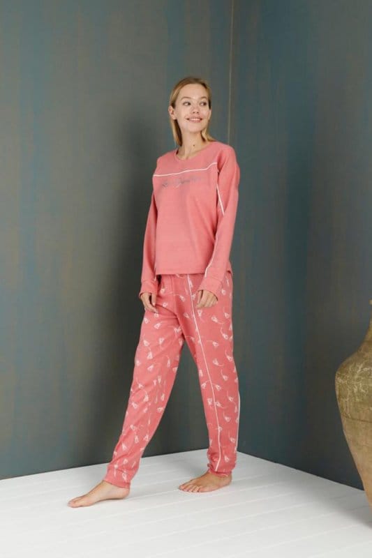 Pembe Love Dream Desenli Yumoş Örme Pijama Takımı