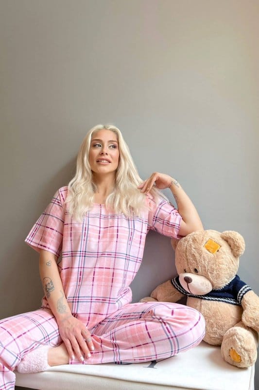 Pink Frame Baskılı Kısa Kollu Kadın Pijama Takımı