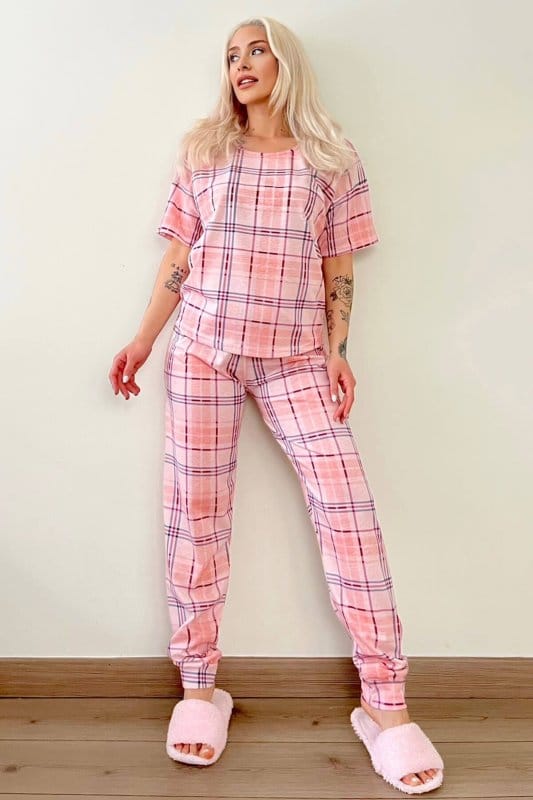 Pink Frame Baskılı Kısa Kollu Kadın Pijama Takımı
