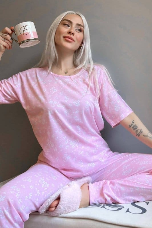 Pink Shamrock Baskılı Kısa Kollu Kadın Pijama Takımı
