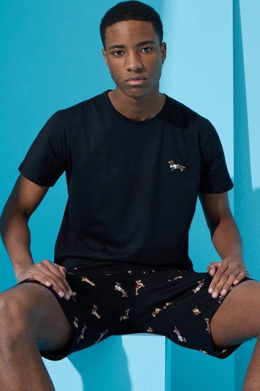 Siyah Dakhund Baskılı Şortlu Erkek Pijama Takımı