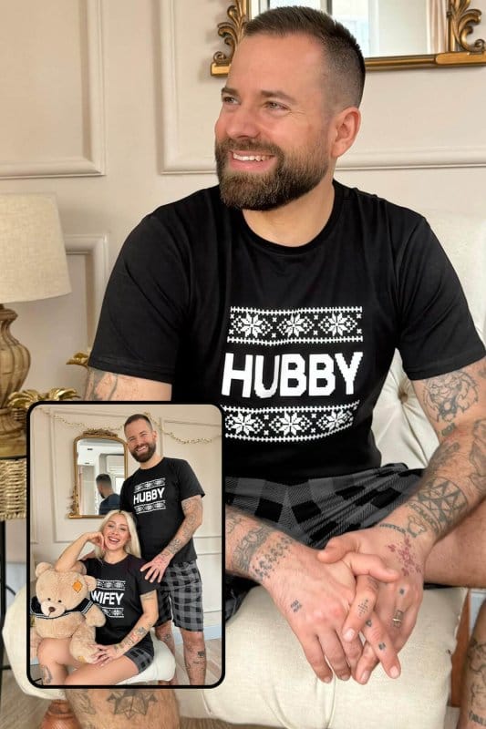 Siyah Hubby Şortlu Sevgili Aile Pijaması - Erkek Takımı