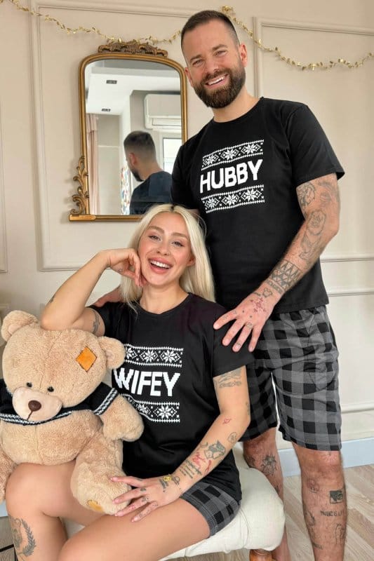 Siyah Hubby Şortlu Sevgili Aile Pijaması - Erkek Takımı