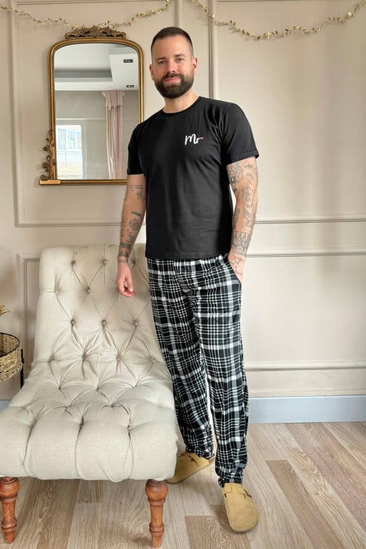 Siyah Mr. Kısa Kol Sevgili Aile Pijaması - Erkek Takımı