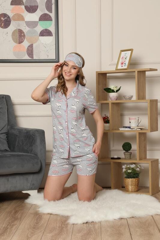 Soft Landing Desenli Önden Düğmeli Kısa Kollu Şortlu Pijama Takımı