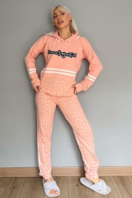 Somon Bonjour Street Desenli Yumoş Örme Pijama Takımı