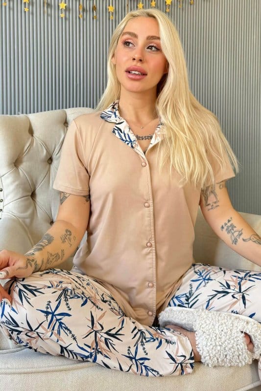 Somon Florado Exclusive Önden Düğmeli Kısa Kollu Kadın Pijama Takımı