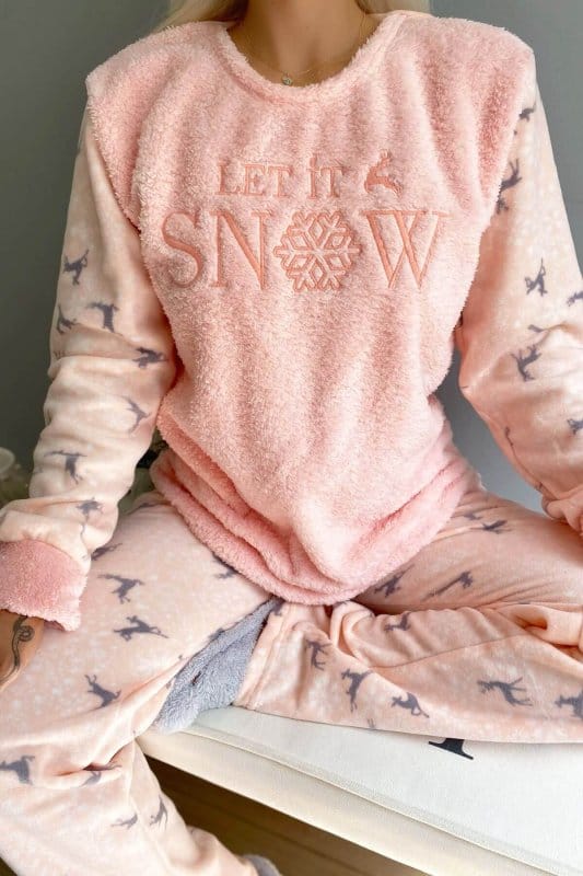 Somon Let it Snow Desenli Kadın Peluş Pijama Takımı