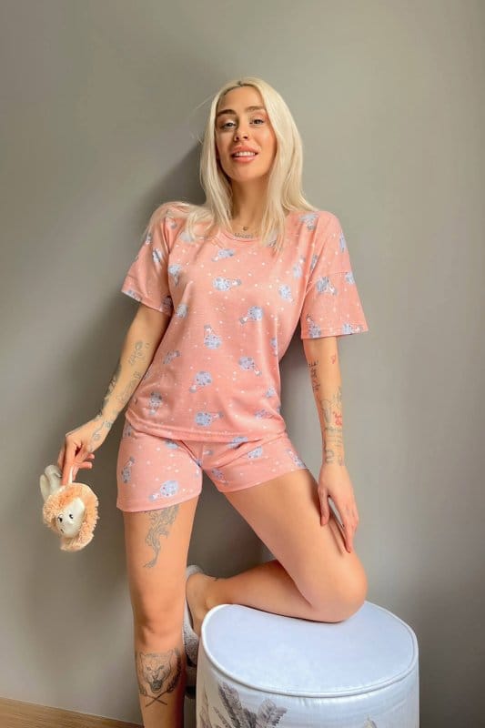 Somon Rabbit Balloon Baskılı Şortlu Kadın Pijama Takımı